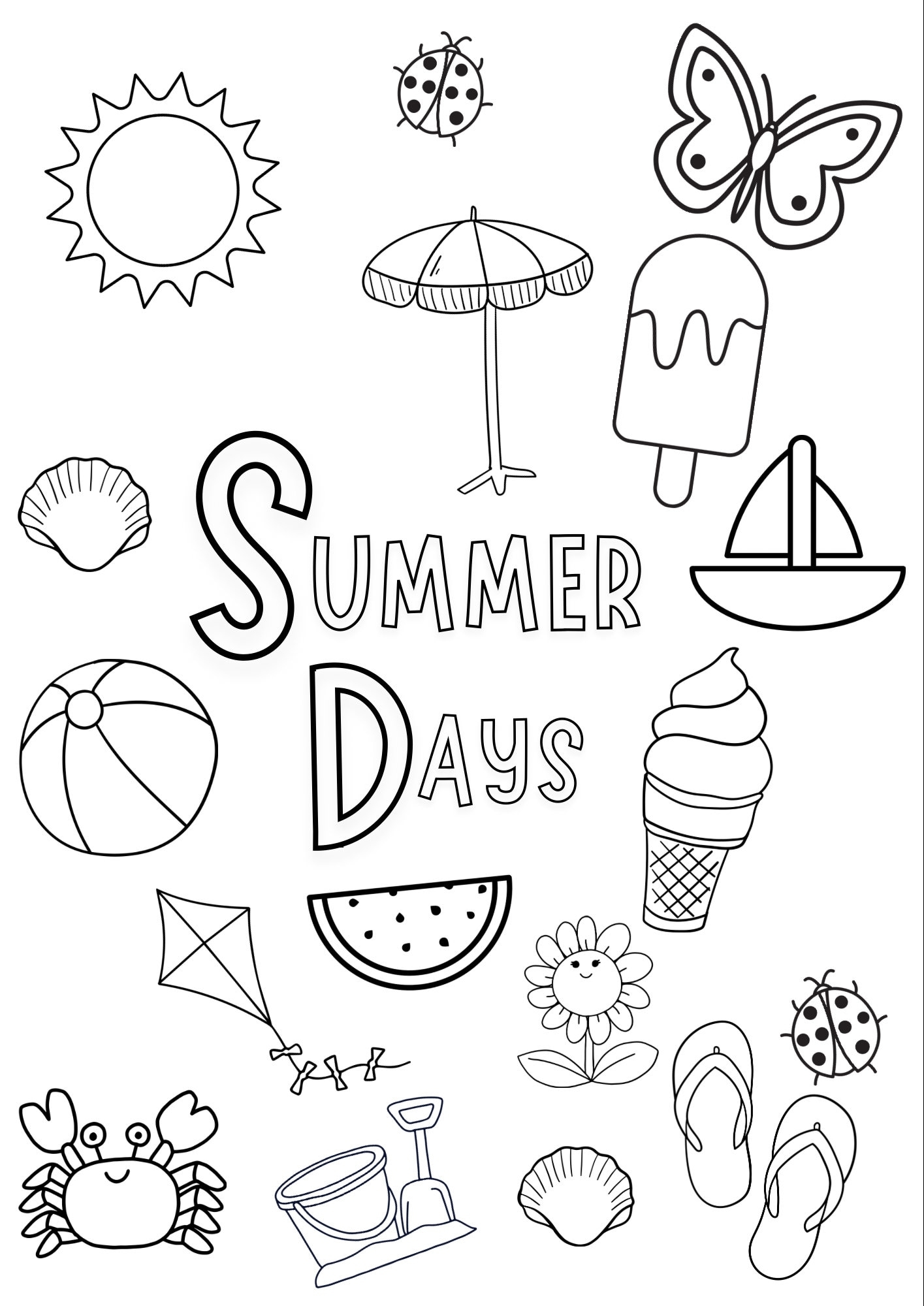 Summer Days Coloring Page Etsy