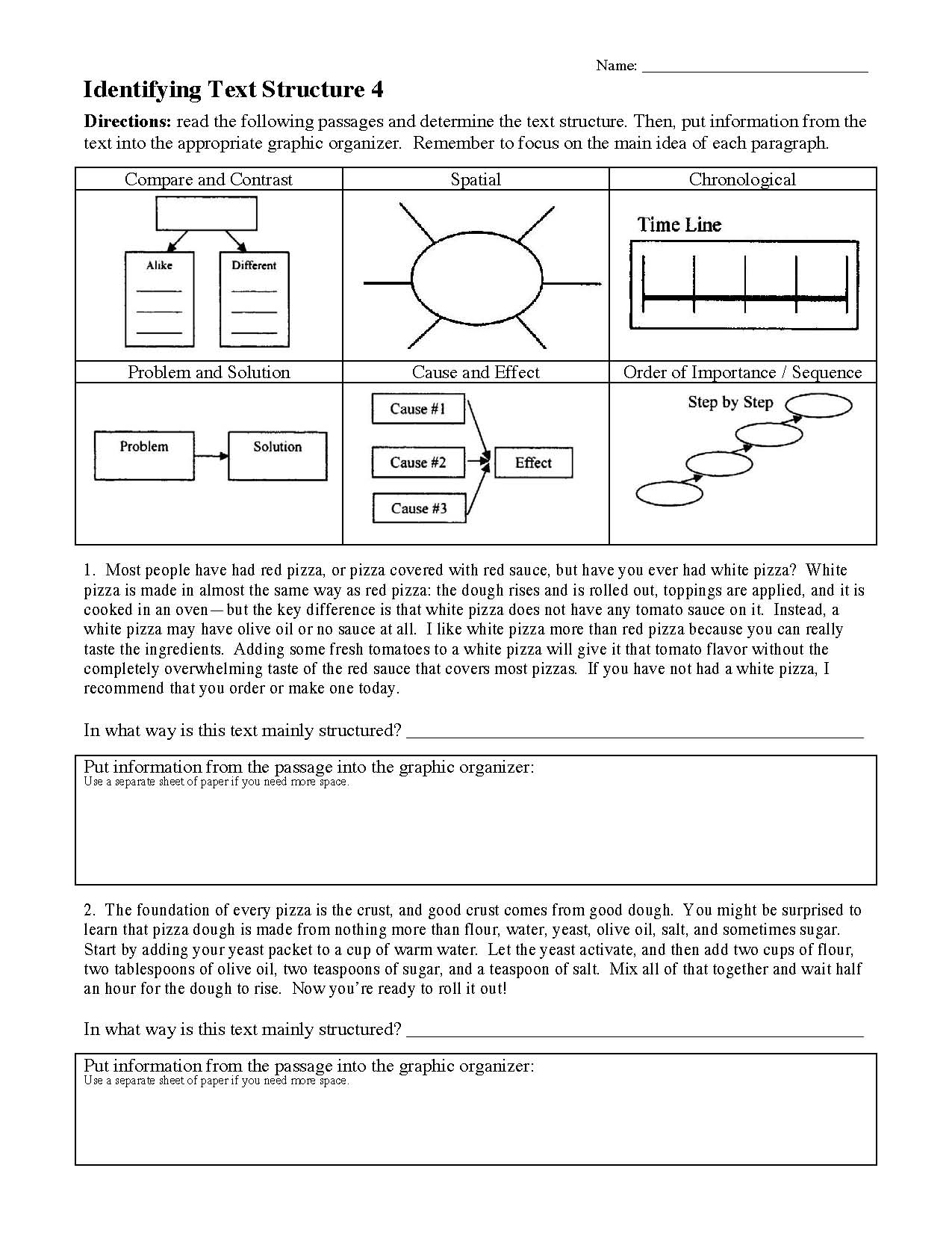Text Structure Worksheet 4 Reading Activity