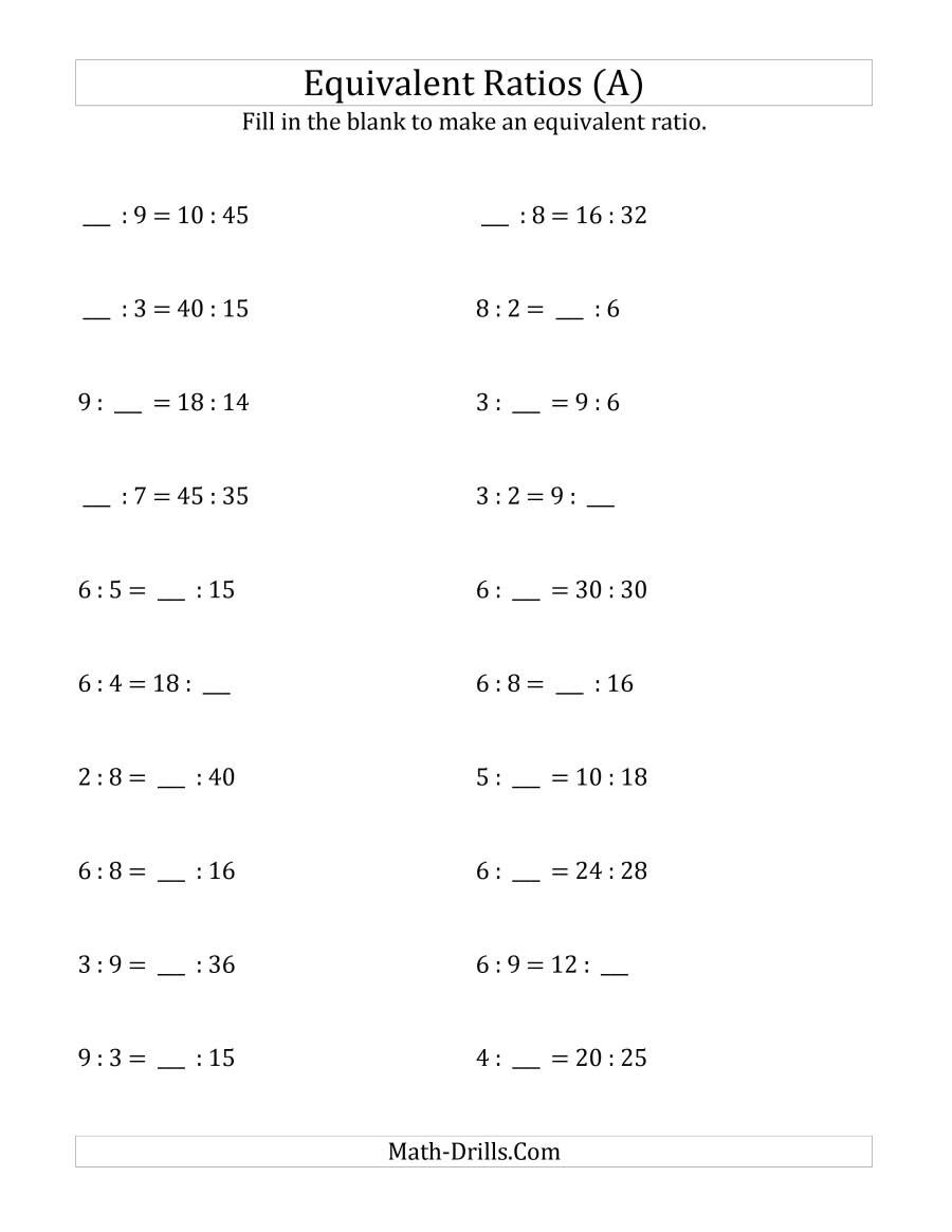 The Equivalent Ratios With Blanks Old Math Worksheet From The Worksheets Library