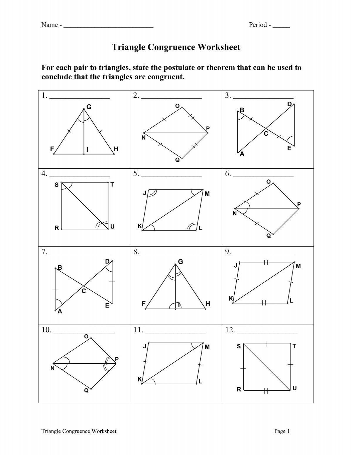 Triangle Congruence Worksheet pdf