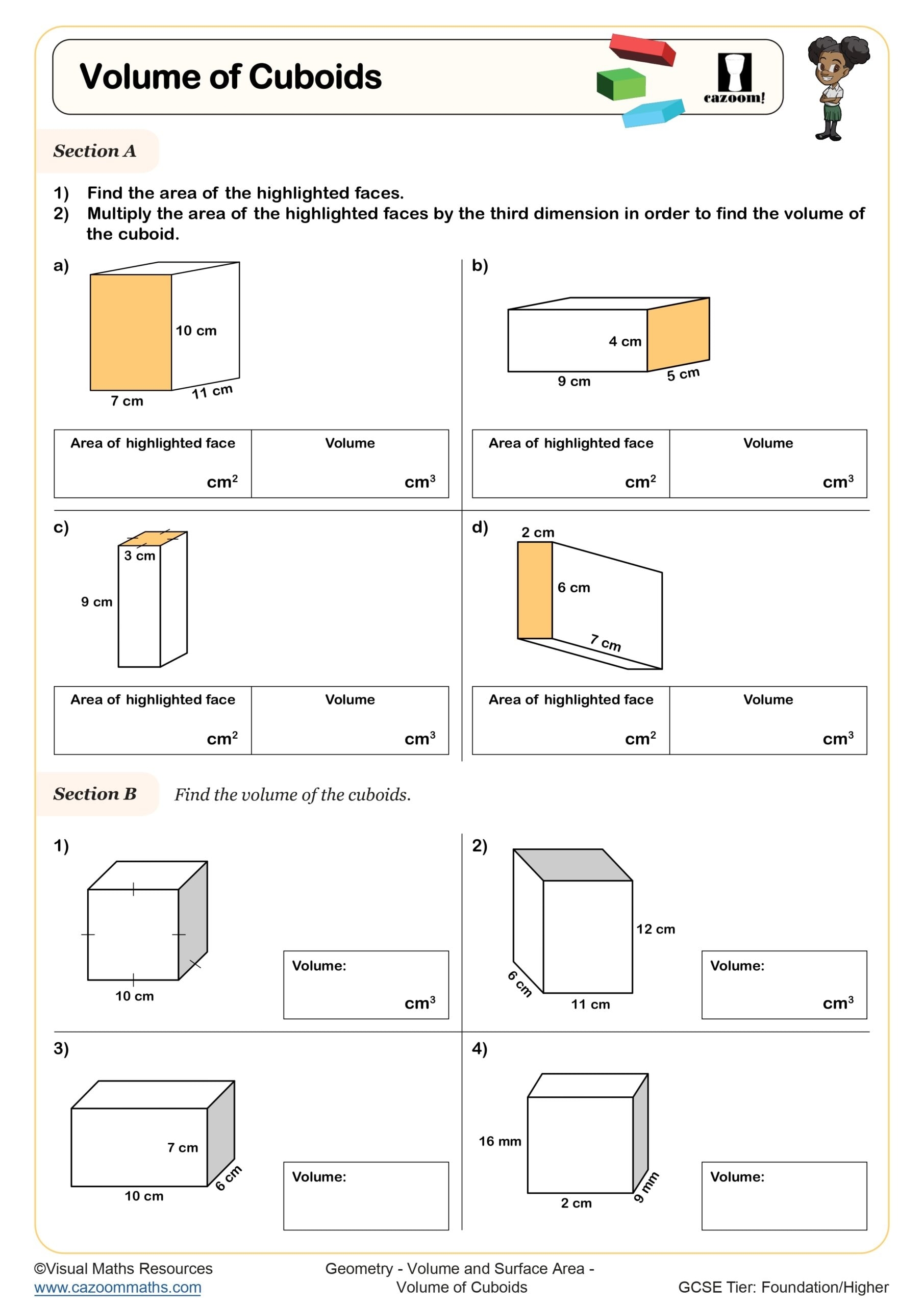 Volume Worksheets Surface Area Worksheets Printable Volume And Surface Area Of Cuboids And Prisms Worksheets PDF And Free Samples Downloads Cazoom Maths
