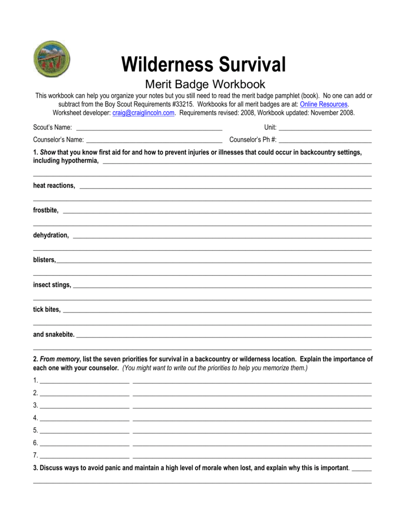 Wilderness Survival Merit Badge Workbook