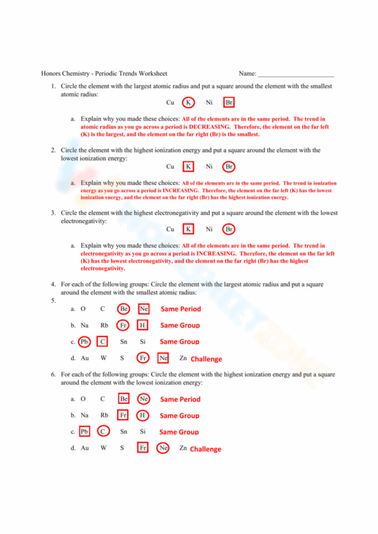 Worksheet Answers Of Periodic Trends Worksheet Worksheets Library