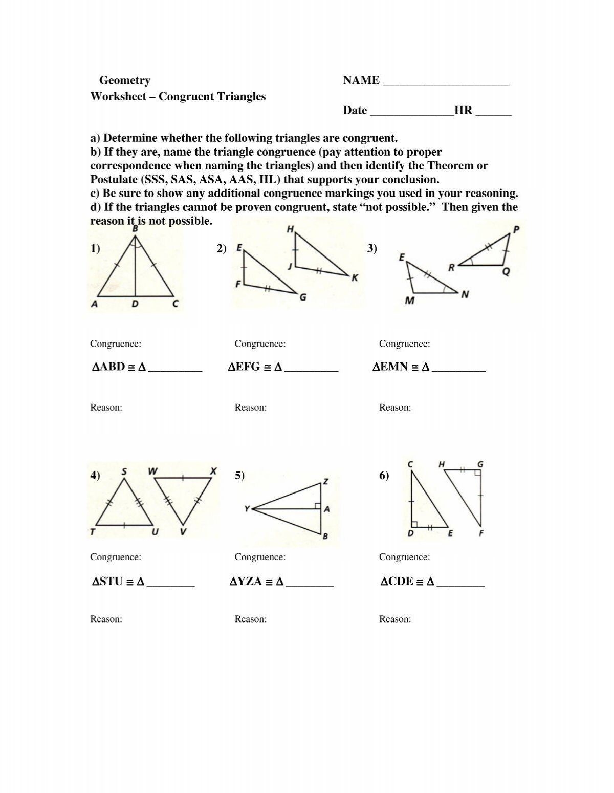 Worksheet Congruent Triangles