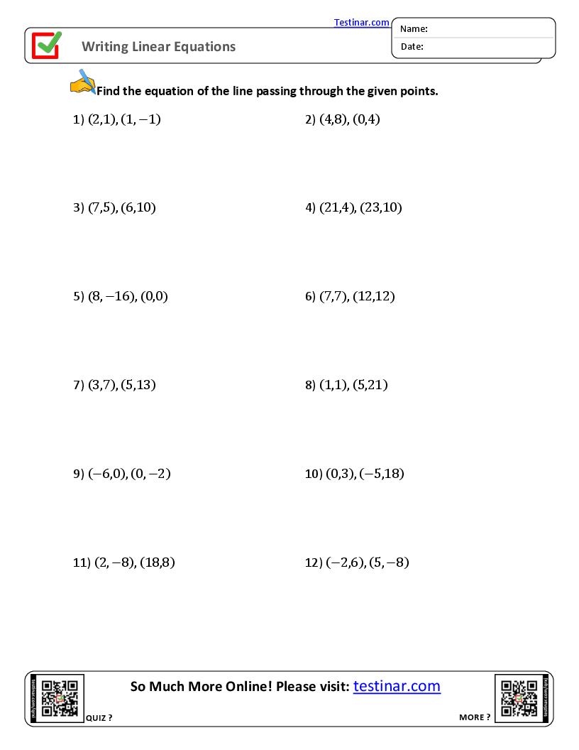 linear equations worksheet