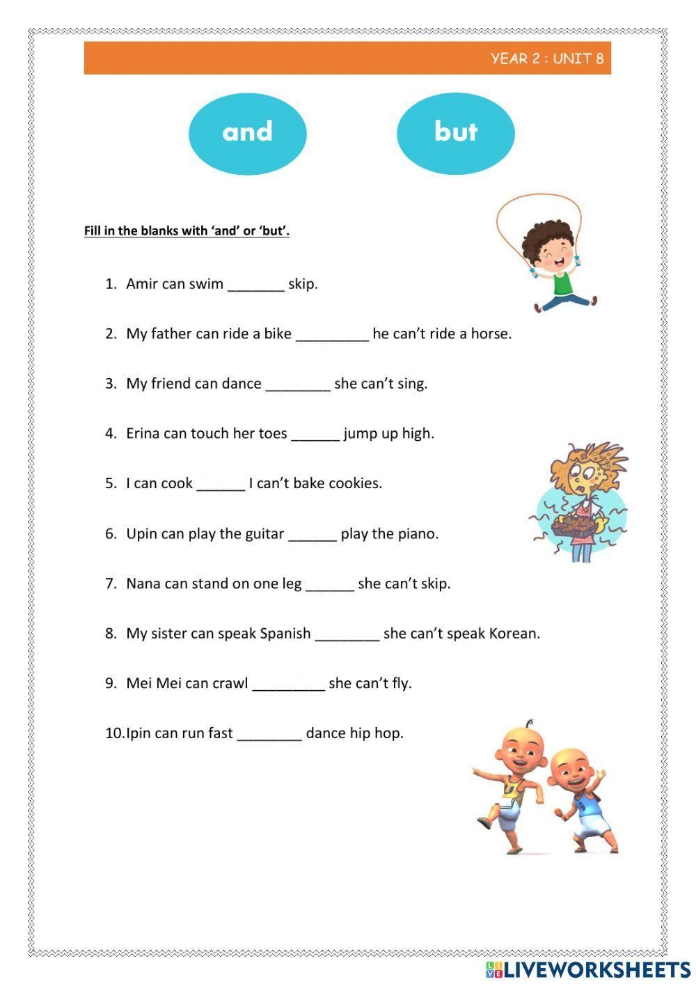 Year 2 Unit 8 and but Worksheet Live Worksheets Worksheets Library