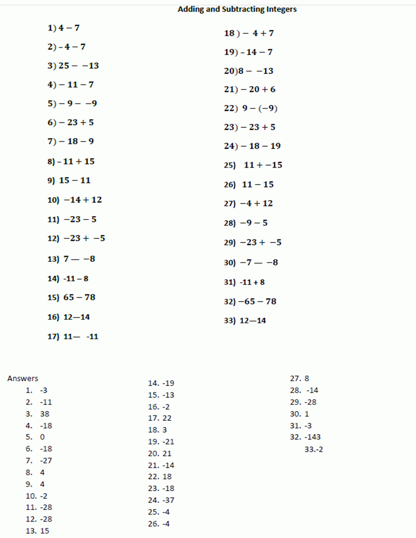 Zachs Blog Adding And Subtracting Integers Worksheets Library